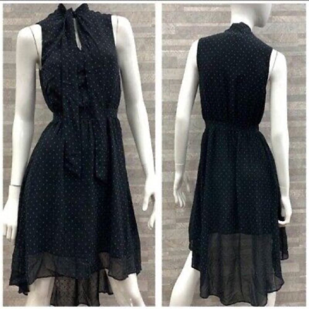 Avec Les Filles Black Blue Polka Dot High low Sleeveless Dress Large NWT
